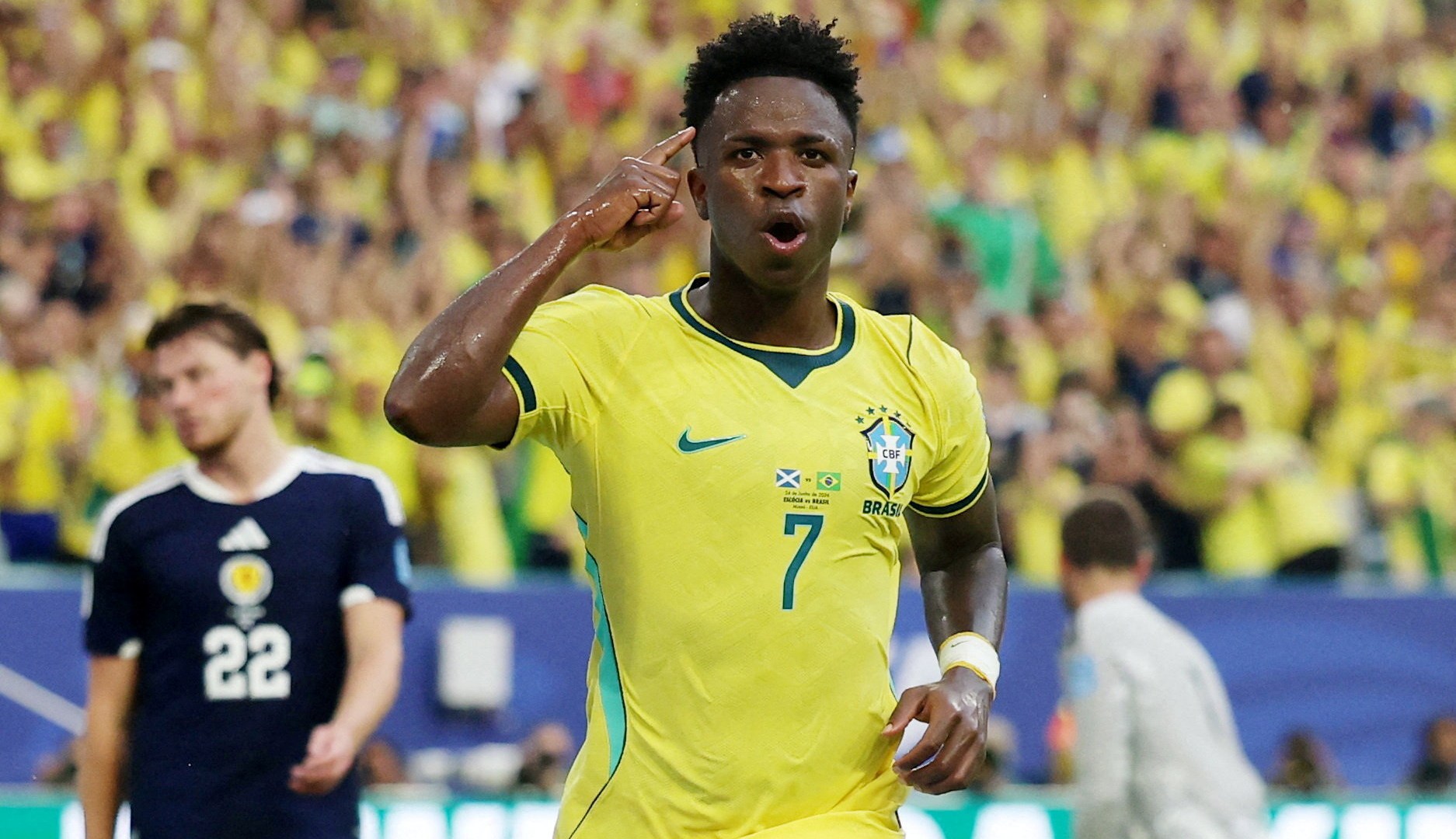 Vinicius nets twice and Neymar returns as Brazil ease by Scotland