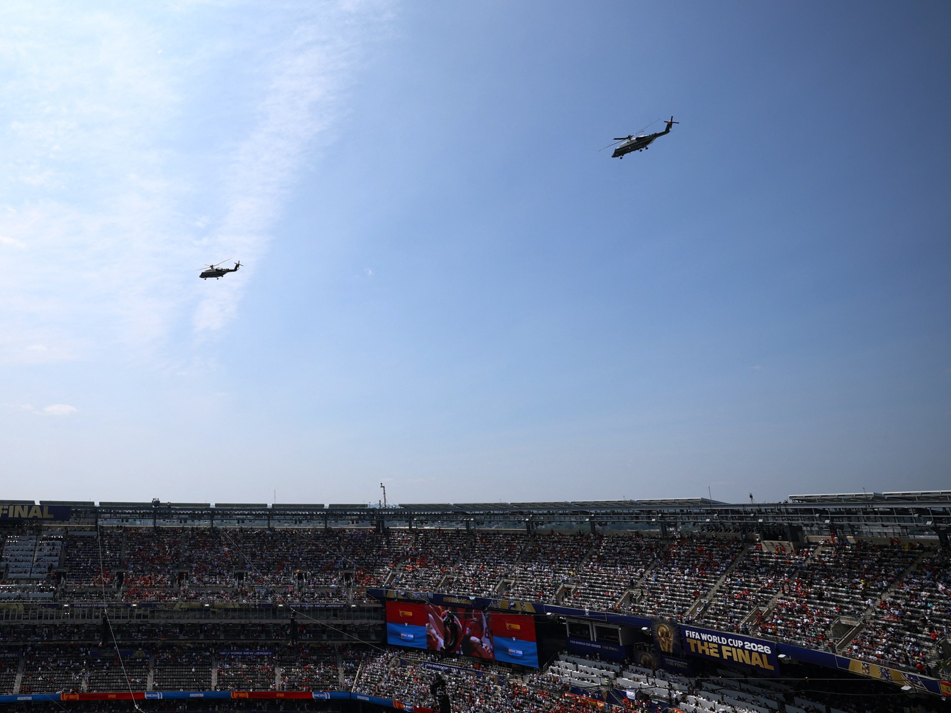 A bird’s-eye view as Donald Trump arrives for the World Cup final