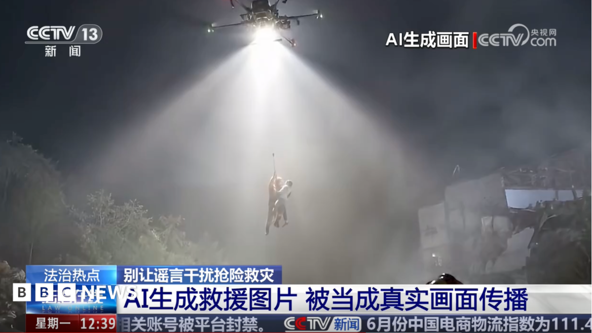 China's new challenge as natural disasters strike - fake AI videos