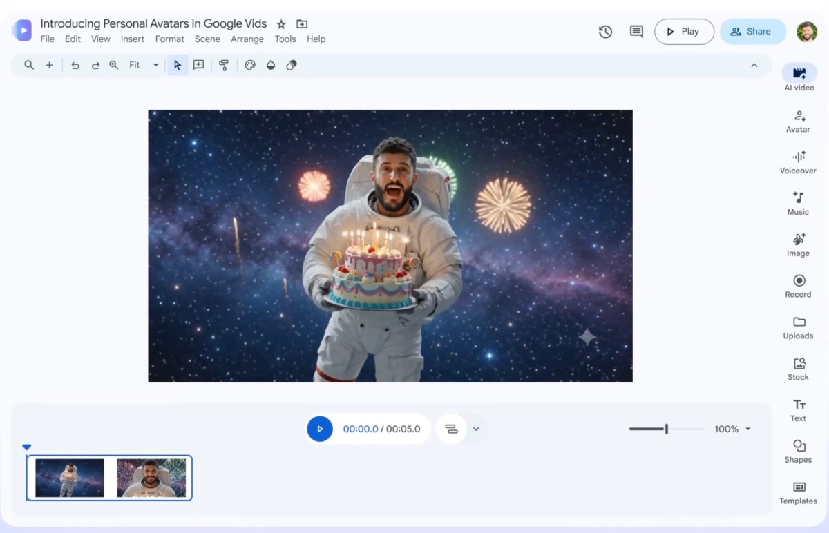 Google Vids now lets you star in your own AI videos