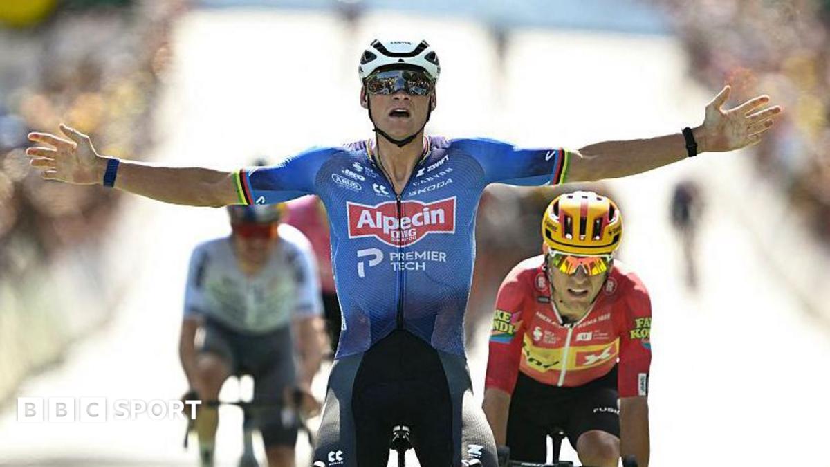 Van der Poel wins shortened Tour stage in 40C heat