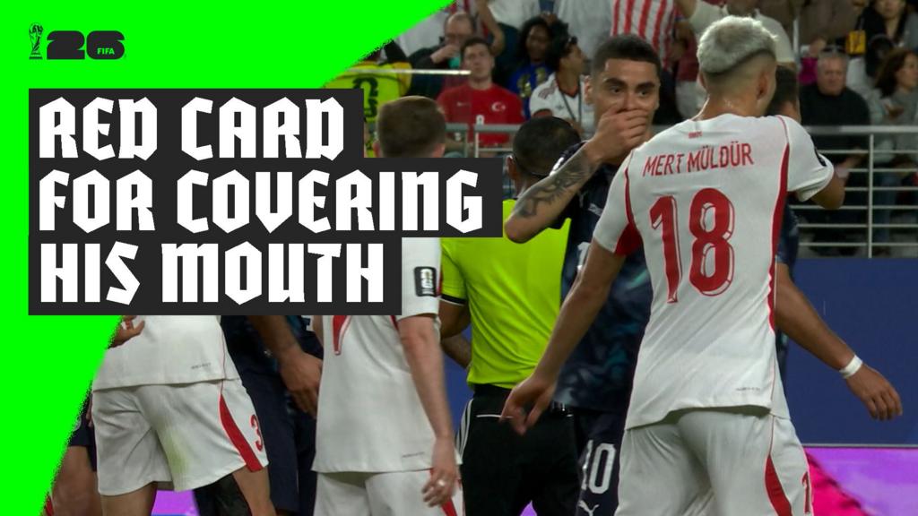 World Cup first sees Almiron sent off for covering mouth