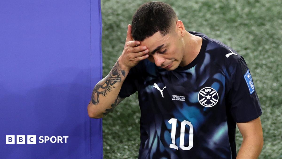 Almiron first player sent off for covering mouth