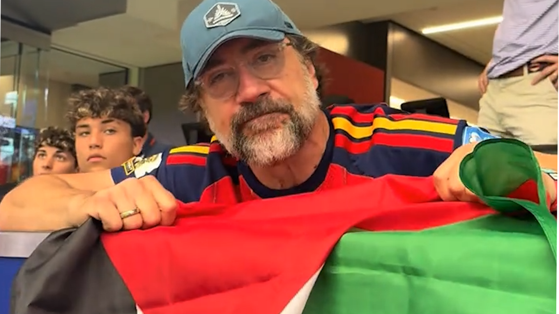 Spain’s Oscar-winning actor raises Palestine flag at World Cup match