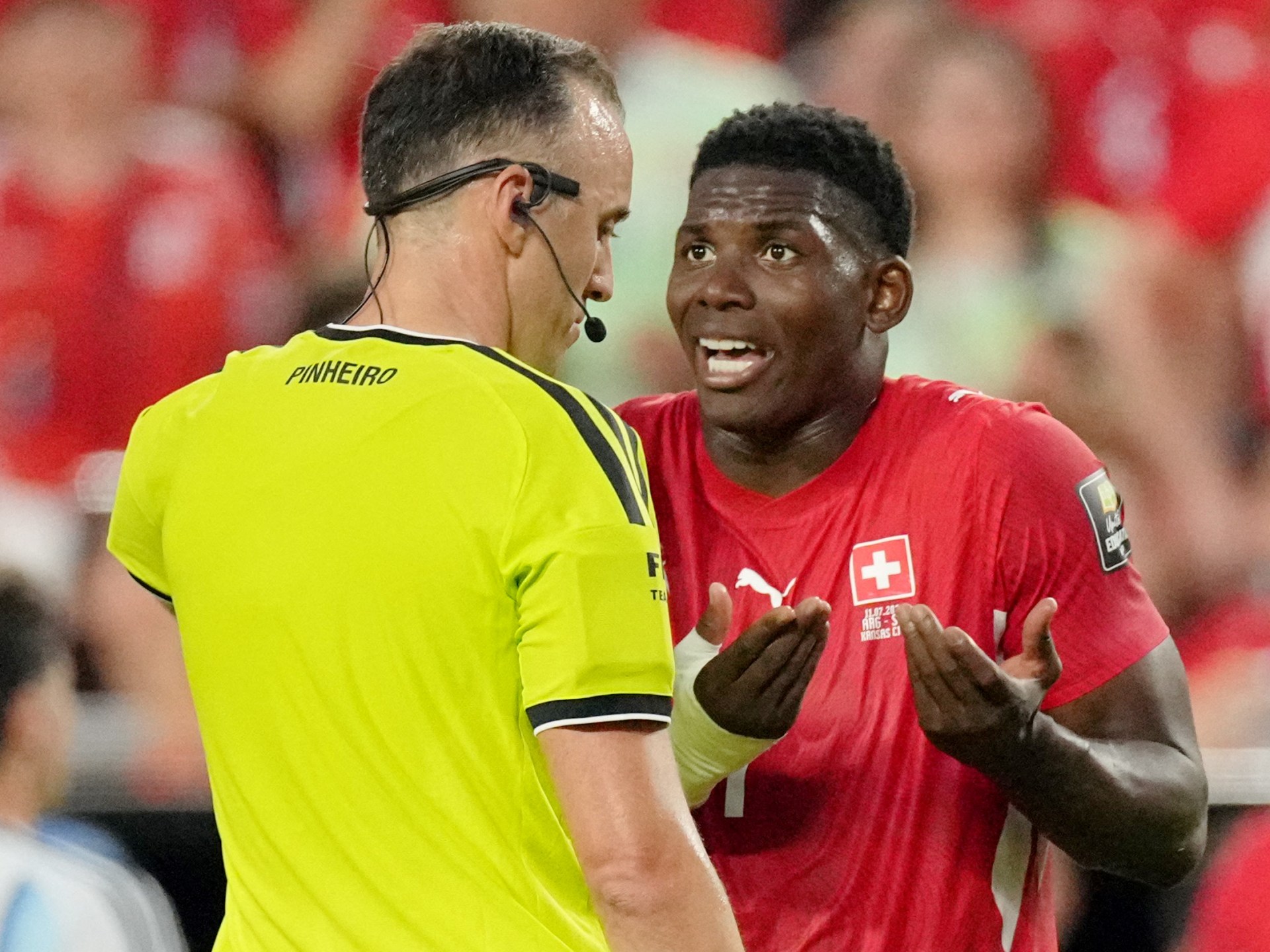 What was the mistaken identity red card shown in Argentina vs Switzerland?